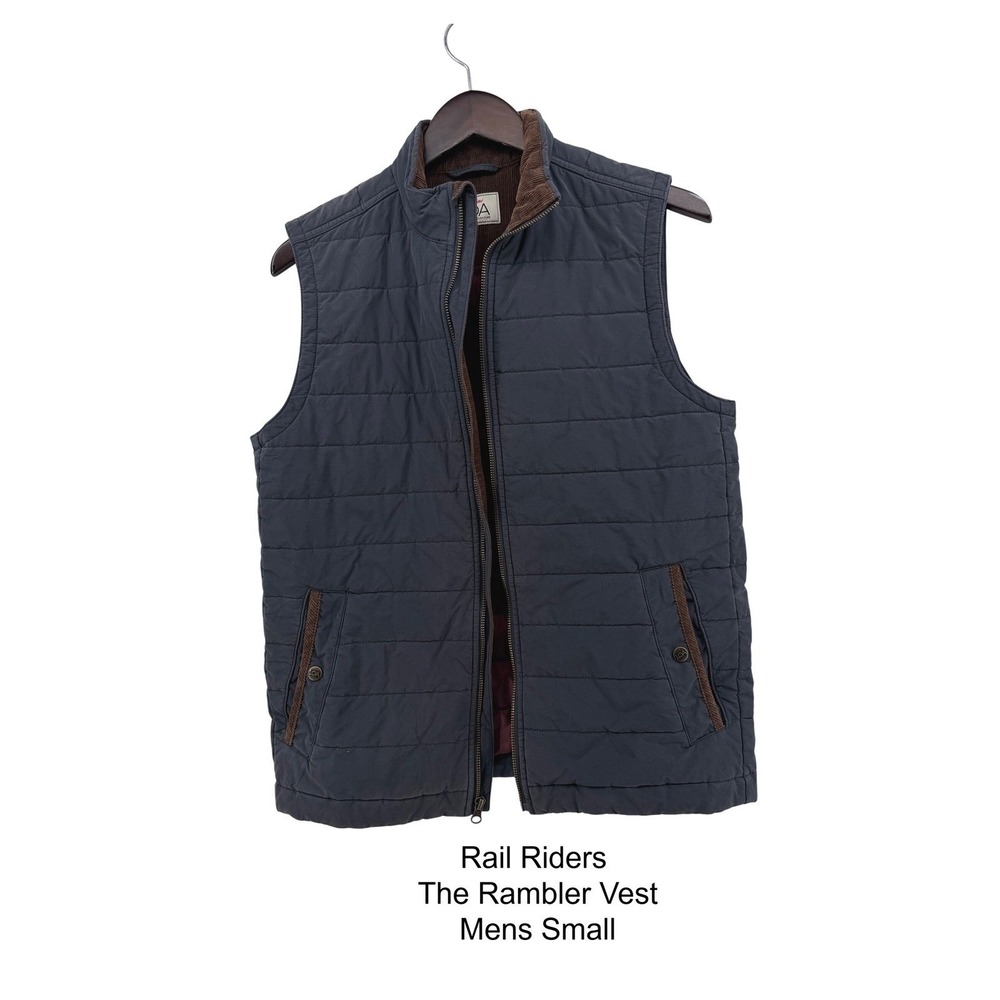 Rail Riders The Rambler Vest Mens Small Navy Blue Quilted Wool Blend RR-WCQV